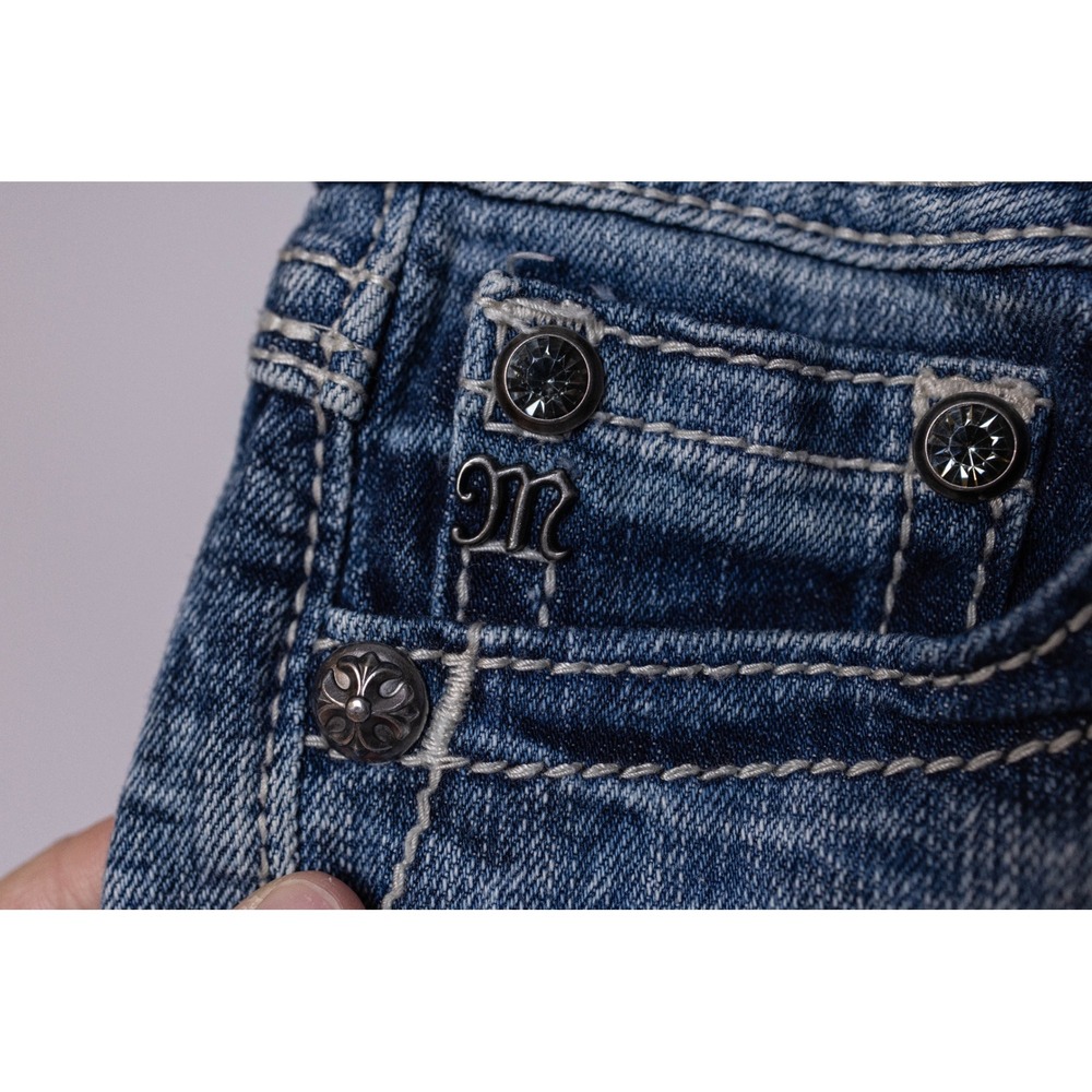 Miss Me Denim Shorts Blue Stretch Rhinestone Embellished Size 26 - Picture 4 of 16